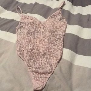 Light pink lace flower body suit